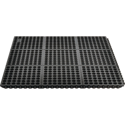 Tapis antifatigue &agrave; imbrication Cushion-Ease 550, &agrave; fentes, 3' x 3' x 3/4", Noir, Caoutchouc Equipex