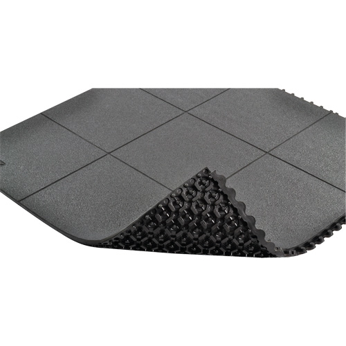 Tapis antifatigue &agrave; imbrication Cushion-Ease, Rugueux, 3' x 3' x 3/4", Noir, Caoutchouc naturel Equipex