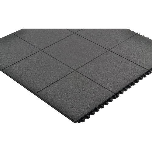 Tapis antifatigue &agrave; imbrication Cushion-Ease, Rugueux, 3' x 3' x 3/4", Noir, Caoutchouc naturel Equipex