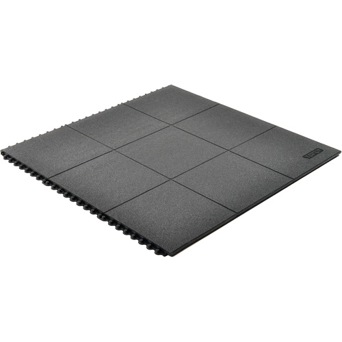 Tapis antifatigue &agrave; imbrication Cushion-Ease, Rugueux, 3' x 3' x 3/4", Noir, Caoutchouc naturel Equipex