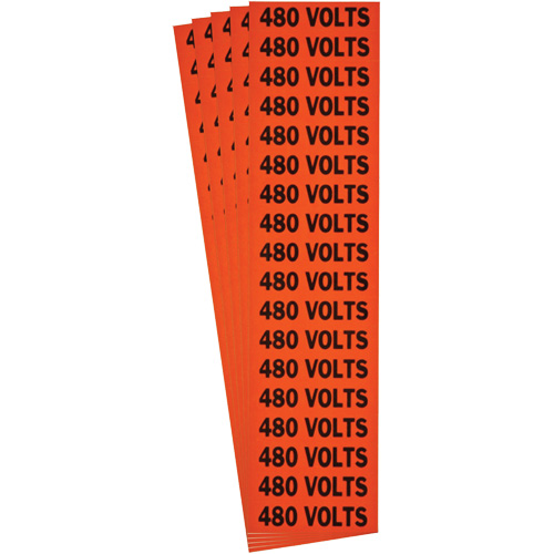 "480 Volts" Conduit & Voltage Labels, 1/2" x 2-1/4", Cloth/Vinyl, English Equipex