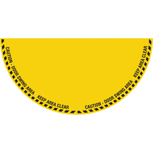 Signalisation au sol ?Caution? (attention) pour porte battante en demi-cercle, Adh&eacute;sif, Anglais avec pictogramme Equipex