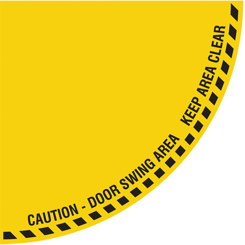 Signalisation au sol ?Caution? (attention) pour porte battante en quart de cercle, Adh&eacute;sif, Anglais avec pictogramme Equipex