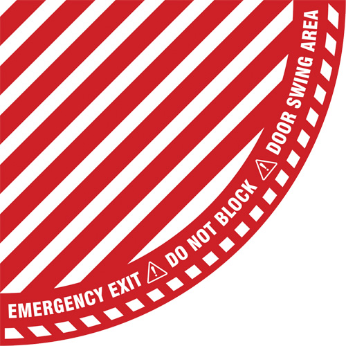 Signalisation au sol ?Emergency Exit? (sortie de secours) pour porte battante en quart de cercle, Adh&eacute;sif, Anglais avec pictogramme Equipex