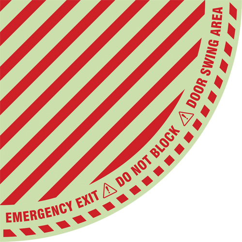 Signalisation au sol ?Emergency Exit? (sortie de secours) pour porte battante en quart de cercle, Adh&eacute;sif, Anglais avec pictogramme Equipex