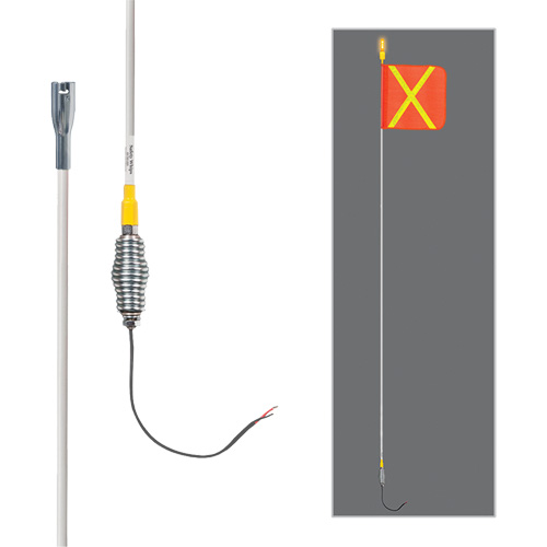 Tiges de s&eacute;curit&eacute; tout-temps de s&eacute;rie lourde avec lumi&egrave;re DEL constante Safety Whip, Fixation Ressort, Hauteur 12', Orange avec X r&eacute;fl&eacute;chissant Equipex