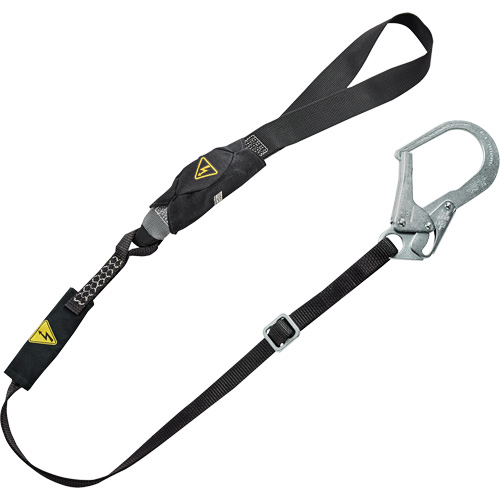V-Series Utility Energy Absorbing Lanyard, 6', Rebar Hook Center, Snap Hook Leg Ends, Nylon Equipex