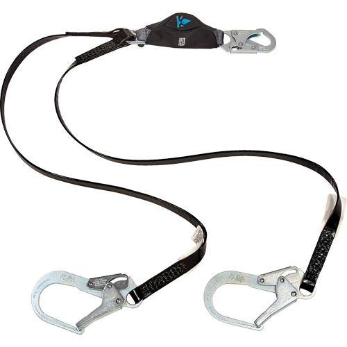 Anti-Corrosion Energy Absorbing Lanyard, 6', Rebar Hook Center, Snap Hook Leg Ends, Polyester Equipex