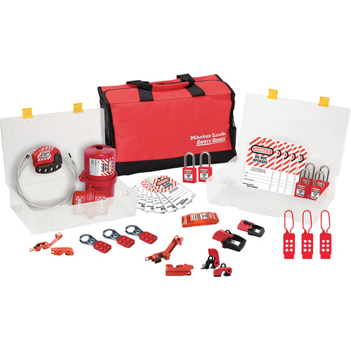 Trousse de cadenassage avec cadenas en thermoplastique de qualit&eacute; sup&eacute;rieure Zenex, Ensemble &eacute;lectrique, 27 composants compris Equipex