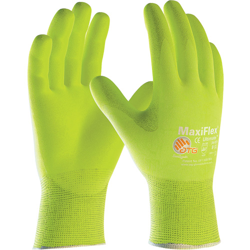 ATG MaxiFlex&reg; Ultimate High Visibility Seamless Gloves, Large, Nitrile Coating, 15 Gauge, Nylon/Elastane Shell Equipex