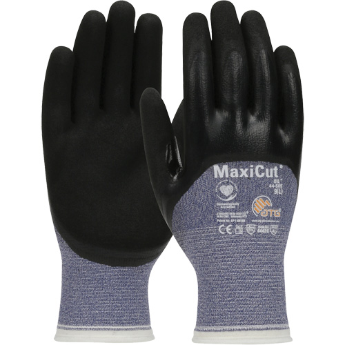 Gants r&eacute;sistants aux coupures dans un milieu de travail huileux ATG MaxiCut, Taille Grand, Calibre 15, Rev&ecirc;tement Nitrile, Enveloppe en Fil technique, ASTM ANSI niveau A3/EN 388 niveau 4/EN 388 niveau C Equipex