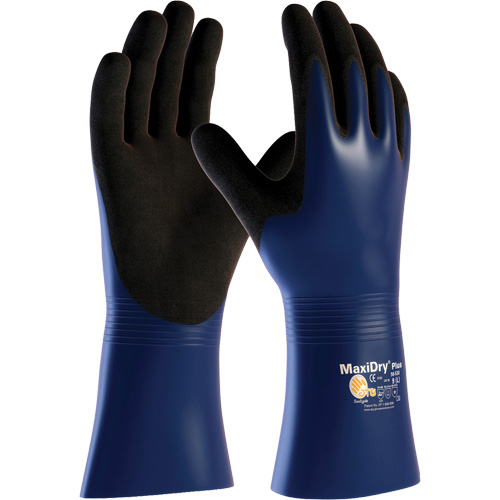 Gants r&eacute;sistant aux produits chimiques et aux coupures ATG MaxiDry Plus, Grand, R&ecirc;vetement Nitrile, Enveloppe en Nylon/&eacute;lasthanne Equipex
