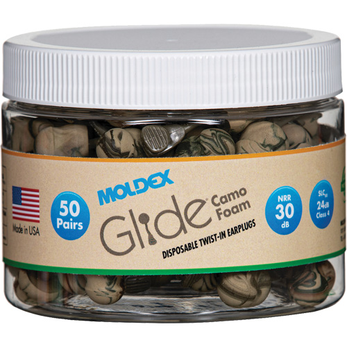 Glide&reg; Camo Foam Earplugs, Bulk - Canister Equipex