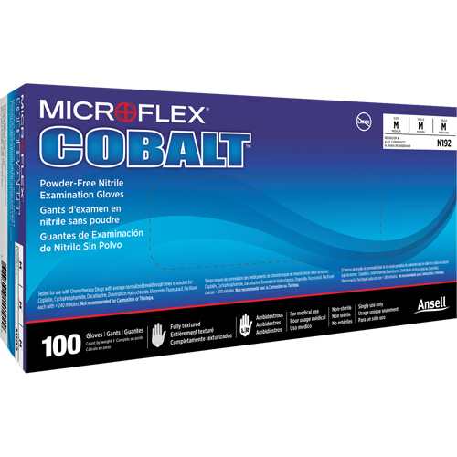 Gants d'examen d'usage multiple Microflex Cobalt N19, T-petit, Nitrile, 3,9 mils, Sans poudre, Bleu, Classe 2 Equipex