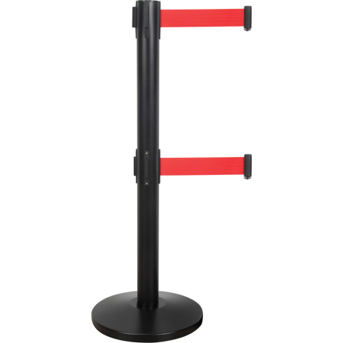Barri&egrave;re pour le contr&ocirc;le des foules &agrave; courroie double, Acier, 35" h, Ruban Rouge, Longueur du ruban 7' Equipex