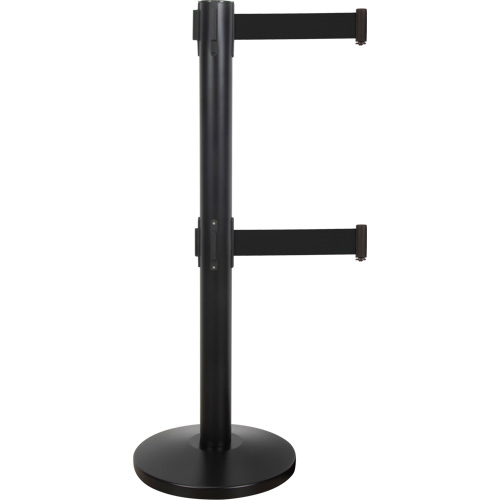 Barri&egrave;re pour le contr&ocirc;le des foules &agrave; courroie double, Acier, 35" h, Ruban Noir, Longueur du ruban 7' Equipex