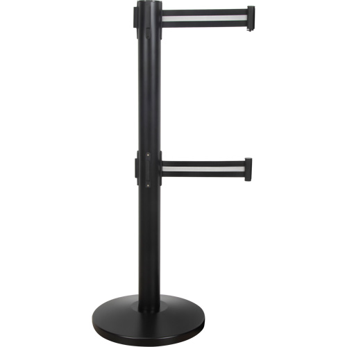 Dual Belt Crowd Control Barrier, Steel, 35" H, Black/White Tape, 7' Tape Length Equipex