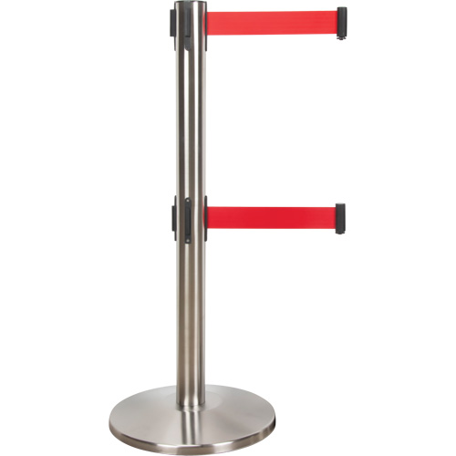 Barri&egrave;re pour le contr&ocirc;le des foules &agrave; courroie double, Acier, 35" h, Ruban Rouge, Longueur du ruban 7' Equipex