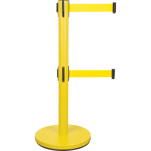 Dual Belt Crowd Control Barrier, Steel, 35" H, Yellow Tape, 7' Tape Length Equipex