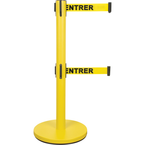 Dual Belt Crowd Control Barrier, Steel, 35" H, Yellow Tape, 7' Tape Length Equipex