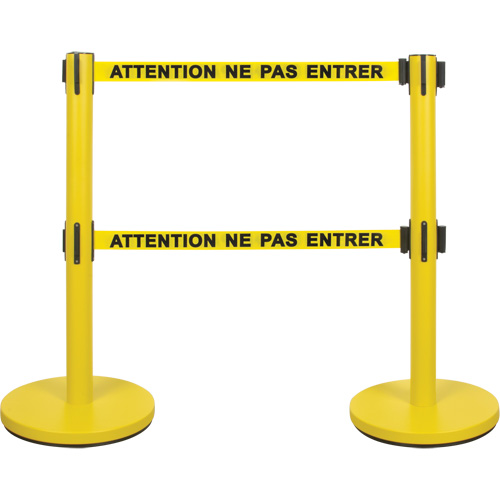 Dual Belt Crowd Control Barrier, Steel, 35" H, Yellow Tape, 7' Tape Length Equipex