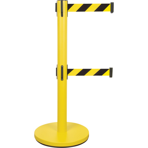 Dual Belt Crowd Control Barrier, Steel, 35" H, Black/Yellow Tape, 7' Tape Length Equipex