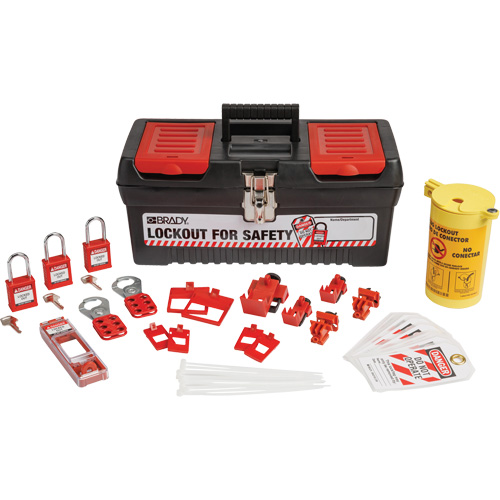 Electrical Lockout Tagout Kit with Nylon Safety Lockout Padlocks in Toolbox, Electrical Kit, 33 Components Equipex