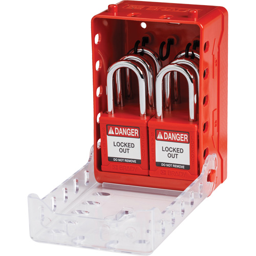 Boîte de cadenassage de groupe ultra compacte avec cadenas de s&eacute;curit&eacute; en nylon, Rouge Equipex