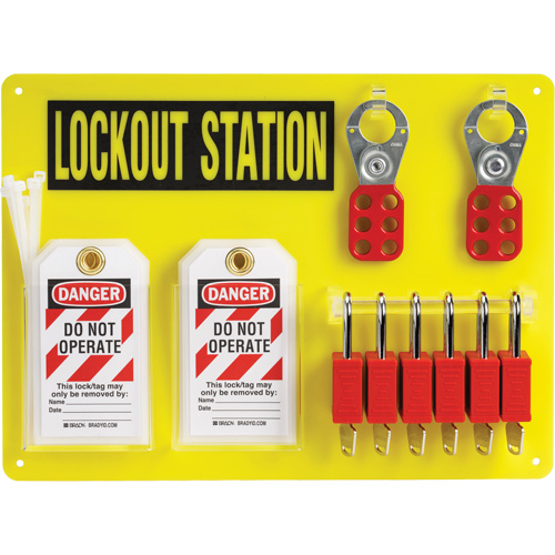 Lockout Board with Keyed Alike Nylon Safety Lockout Padlocks, Plastic Padlocks, 6 Padlock Capacity, Padlocks Included Equipex
