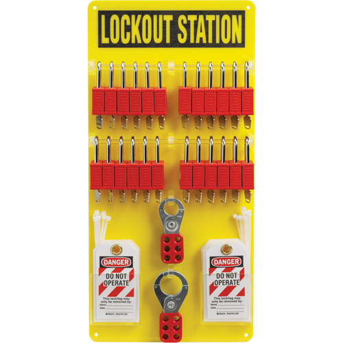 Lockout Board with Keyed Alike Nylon Safety Lockout Padlocks, Plastic Padlocks, 24 Padlock Capacity, Padlocks Included Equipex