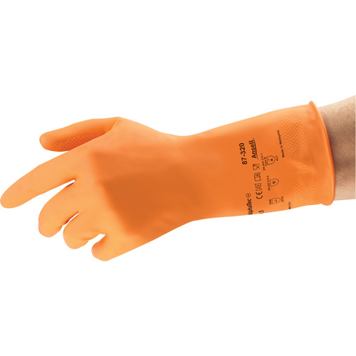 AlphaTec&reg; 87-320 Chemical-Resistant Gloves, Size 9.5, 11.8" L, Rubber Latex, Cotton/Flock-Lined Inner Lining, 17-mil Equipex