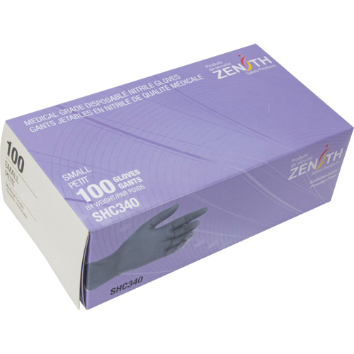 Gants jetables de calibre m&eacute;dical, Petit, Nitrile, 6 mils, Sans poudre, Noir, Classe 2 Equipex
