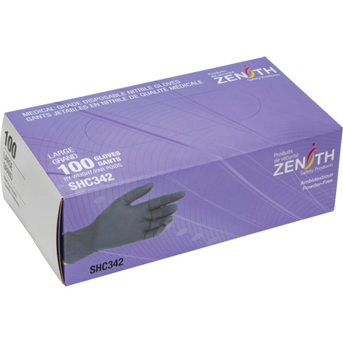 Gants jetables de calibre m&eacute;dical, Grand, Nitrile, 6 mils, Sans poudre, Noir, Classe 2 Equipex