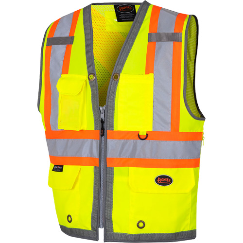 6673 Veste d'arpenteur au dos en maille avec fermeture &agrave; glissi&egrave;re, Jaune lime haute visibilit&eacute;, Petit, Polyester Equipex