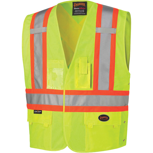 131 Veste de s&eacute;curit&eacute; avec c&ocirc;t&eacute;s r&eacute;glables, Jaune lime haute visibilit&eacute;, Grand/T-Grand, Polyester Equipex