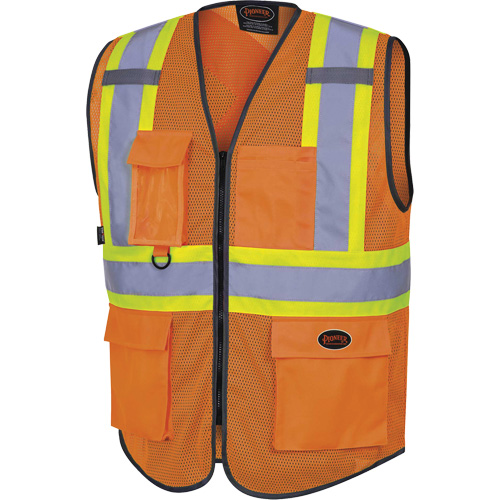 6960 Front Mesh Safety Vest, High Visibility Orange, Medium, Polyester Equipex