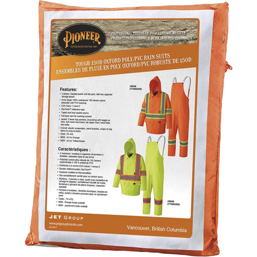 5608 Combinaison de pluie imperm&eacute;able 210D, Polyester/PVC, Petit, Orange haute visibilit&eacute; Equipex