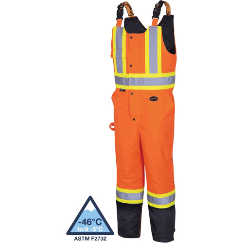 5040BB Waterproof Quilted Bib Pants, Polyester, X-Small, Black/High Visibility Orange Equipex