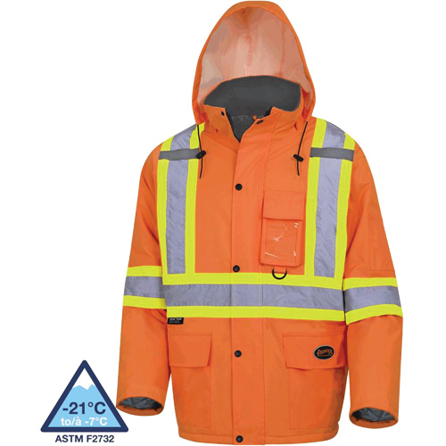 5030 Waterproof Quilted Safety Parka, High Visibility Orange, Small Equipex