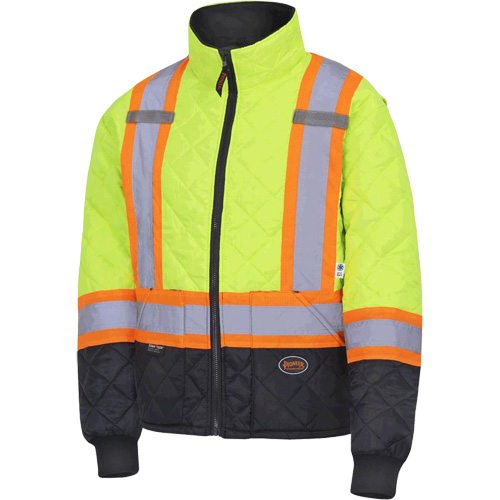 5016 Quilted Freezer Jacket, Polyester, Black/High Visibility Lime-Yellow, X-Small Equipex