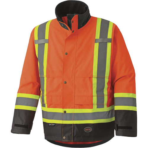 5400 Veste de s&eacute;curit&eacute; imperm&eacute;able 300D Trilobal antid&eacute;chirure, Polyester, Noir/Orange haute visibilit&eacute;, Petit Equipex