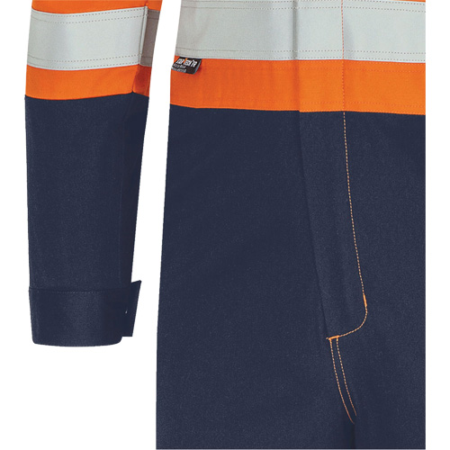 7702BB FR-Tech&reg; 2-Tone Safety Coverall, Size 36, Navy Blue/Orange, 10 cal/cm² Equipex