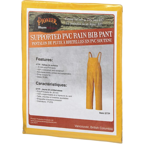 577P Storm Master&reg; Bib Pants, Small, Polyester/PVC, Yellow Equipex