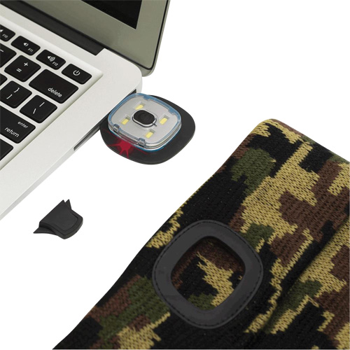 5677 Knit Toque with LED Headlight, Fleece Lining, One Size, Camo Equipex