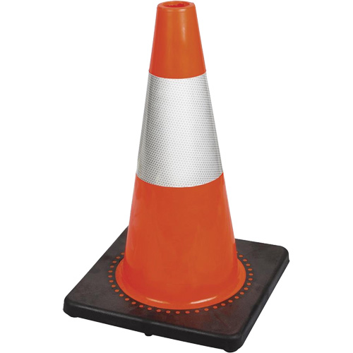 181 C&ocirc;ne de s&eacute;curit&eacute; flexible de premi&egrave;re qualit&eacute;, 18", Orange, Bande(s) r&eacute;fl&eacute;chissante(s) 6" Equipex