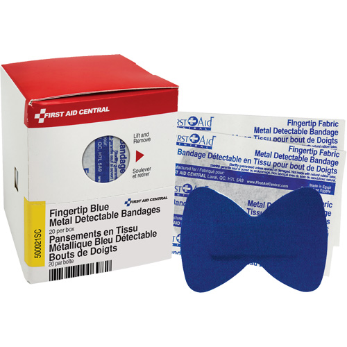 Pansements bleus d&eacute;tectables par d&eacute;tecteurs de m&eacute;taux pour bout de doigt, Bout de doigt, Tissu d&eacute;tectable, St&eacute;rile Equipex