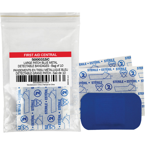 Pansements adh&eacute;sifs bleus, Rectangulaire/carr&eacute;e, 3", Tissu d&eacute;tectable, Non st&eacute;rile Equipex