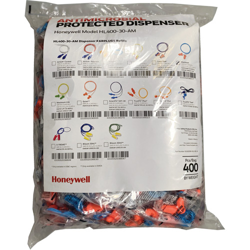 Recharge de bouchons doreille Max-30 pour le distributeur HL400, Vrac - Sac en poly, Avec cordon Equipex