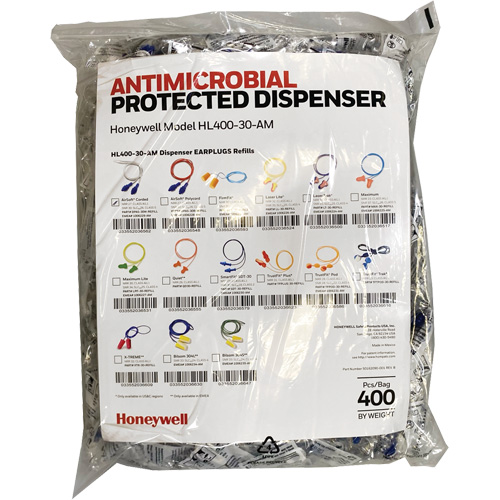 AS-30W Earplugs Refill for HL400 Dispenser, Bulk - Polybag, Corded Equipex