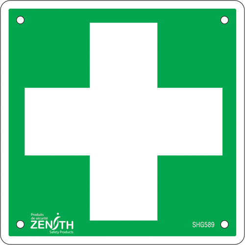 First Aid Sign, 6" x 6", Aluminum, Pictogram Equipex